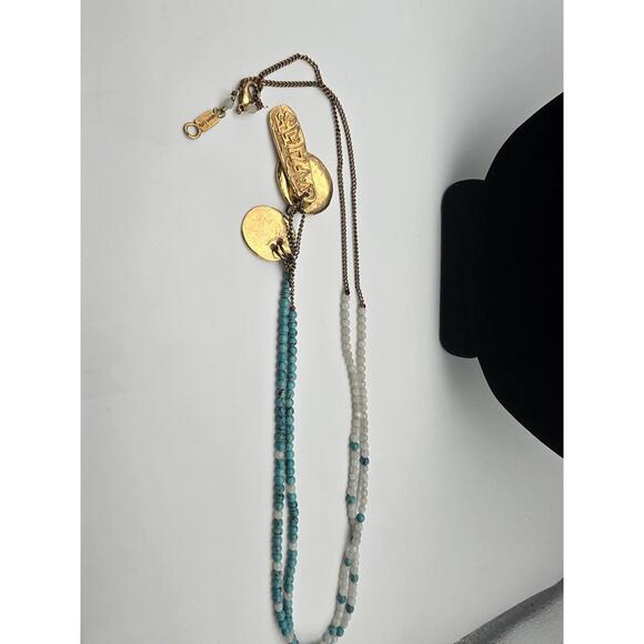 Chan Luu 38" Turquoise White Quartz Necklace Gold Coin - Picture 6 of 8